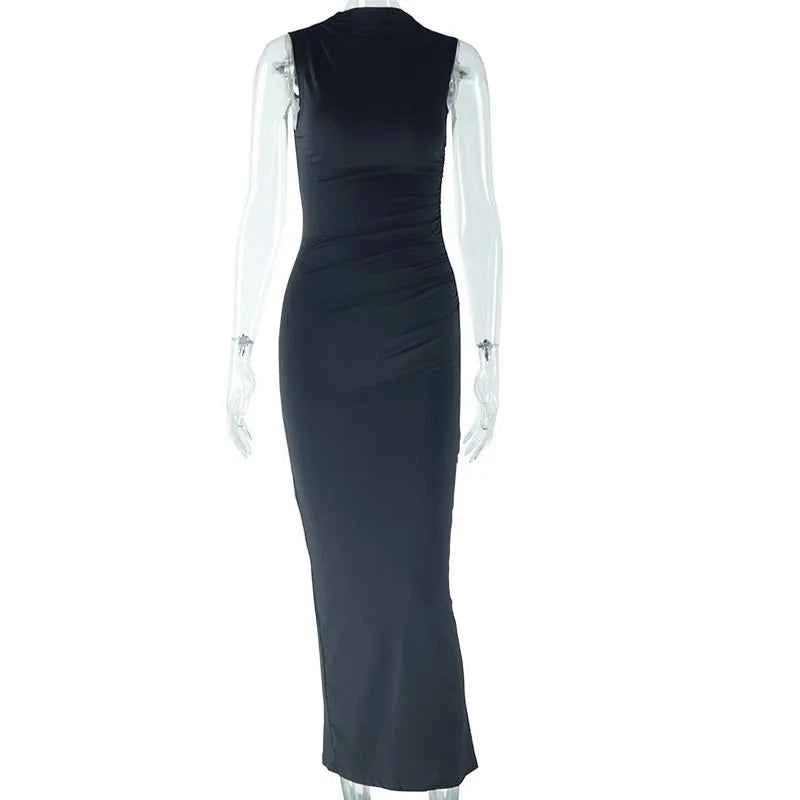 Spring Summer Long Dress Waist Ruched Casual Dresses Women Clothing