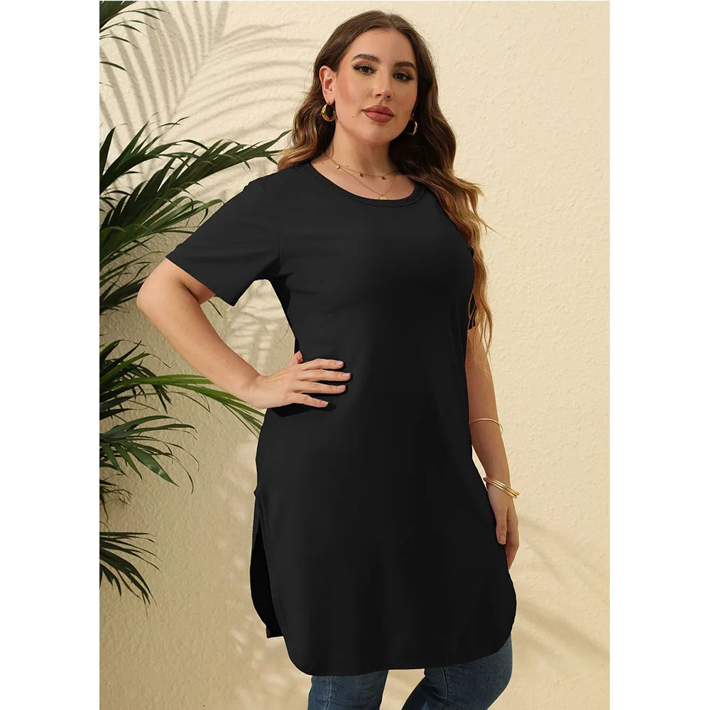 2024 Loose Oversized Women Clothing Skirts Summer Short Sleeve Plain Casual T-Shirt Knee Length Plus Size  Womens Tshirt Dress