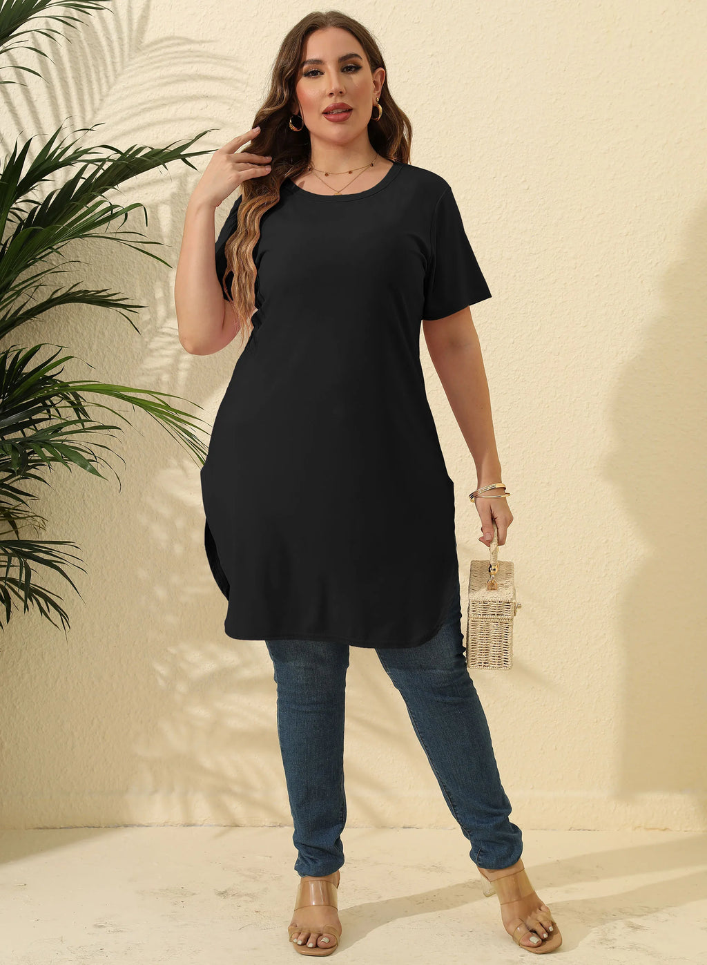 2024 Loose Oversized Women Clothing Skirts Summer Short Sleeve Plain Casual T-Shirt Knee Length Plus Size  Womens Tshirt Dress