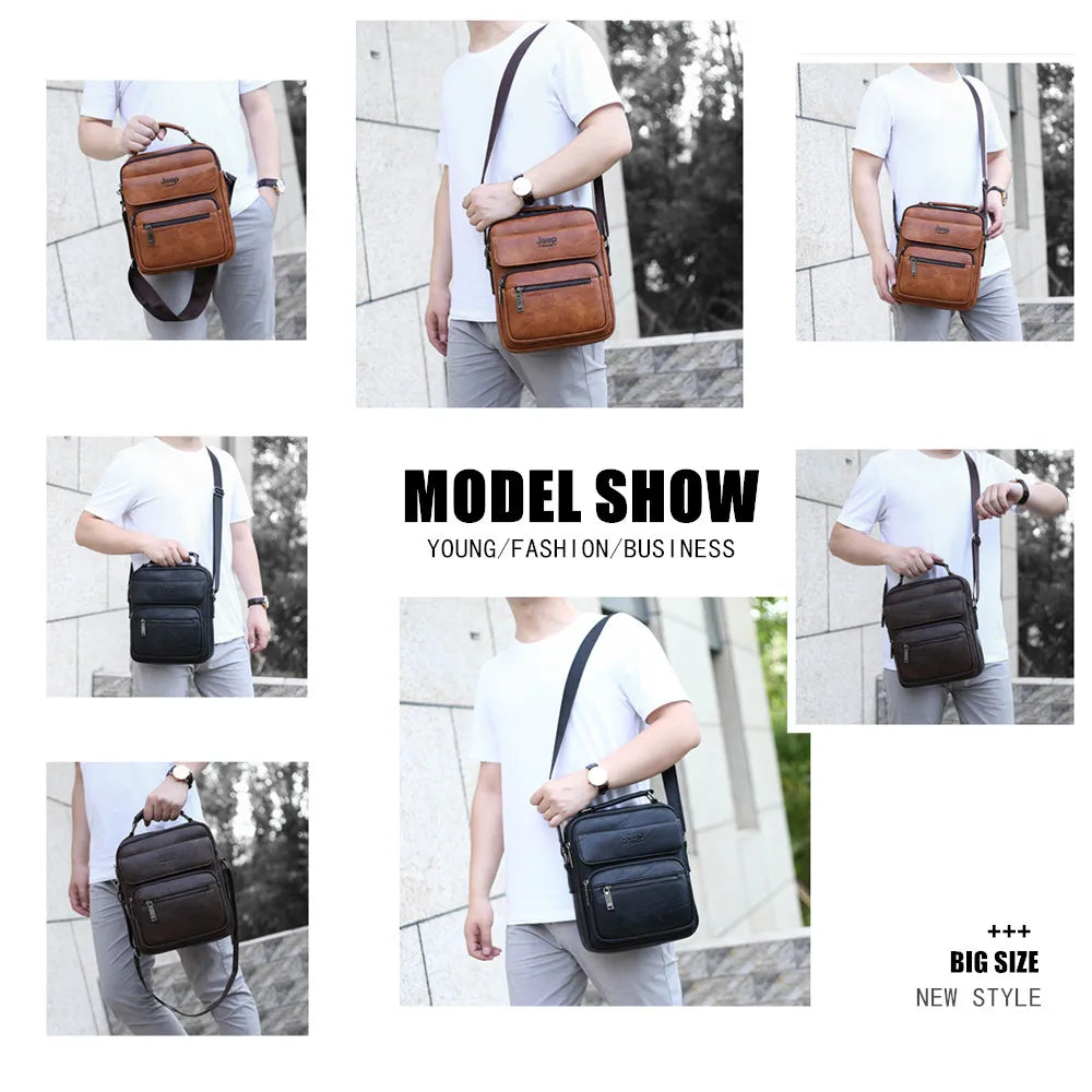 Borsa Uomo JEEP BULUO in Pelle – Grande Capacità, Tracolla Crossbody, Adatta per iPad 9,7" – Business e Casual