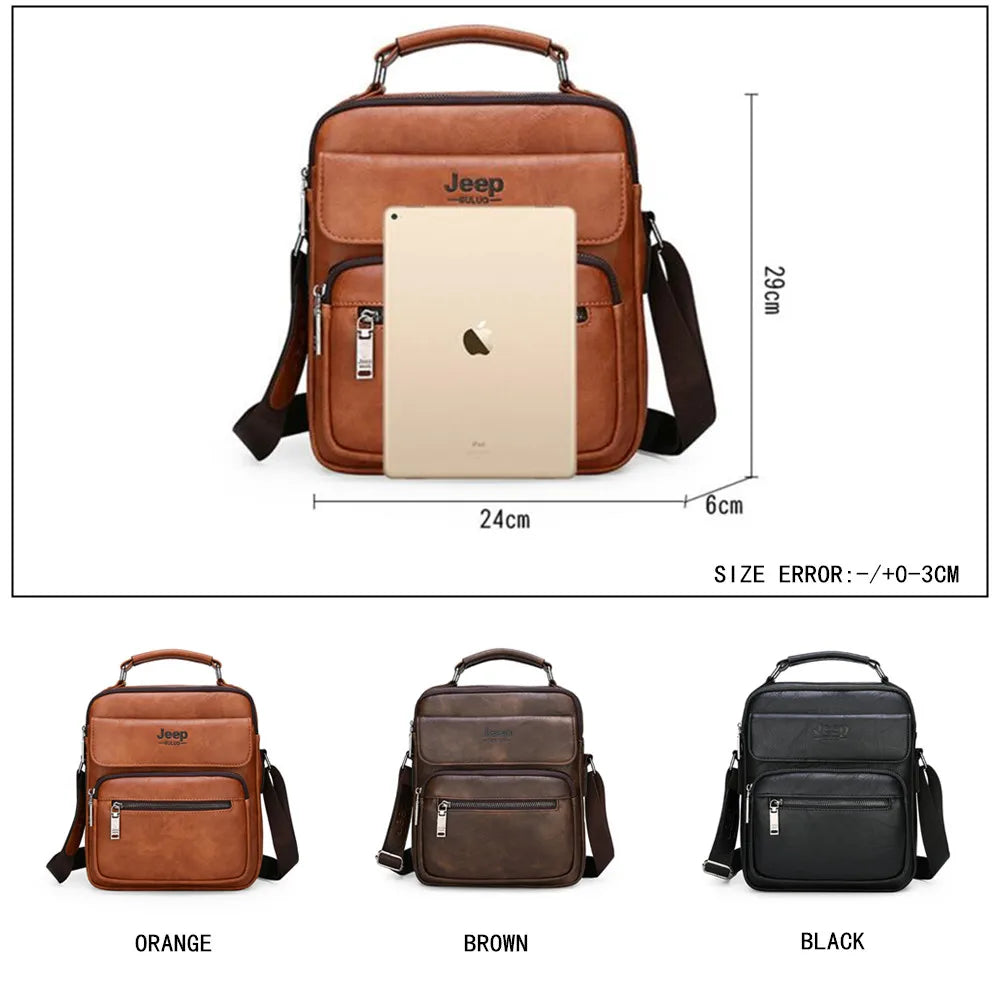 Borsa Uomo JEEP BULUO in Pelle – Grande Capacità, Tracolla Crossbody, Adatta per iPad 9,7" – Business e Casual