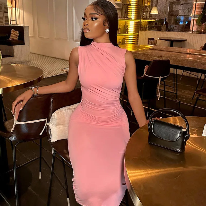 Spring Summer Long Dress Waist Ruched Casual Dresses Women Clothing