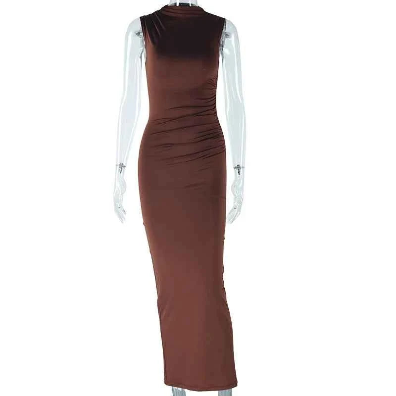 Spring Summer Long Dress Waist Ruched Casual Dresses Women Clothing