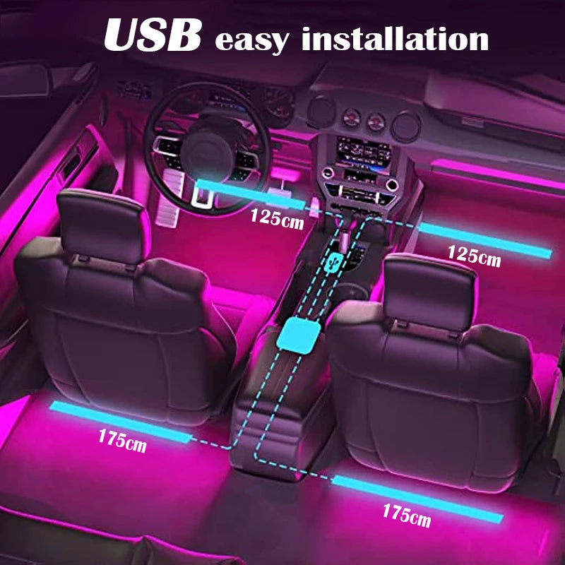 Striscia LED Musicale per Auto 48 LED – Controllo Bluetooth APP, RGB Multicolore Impermeabile per Interni Auto