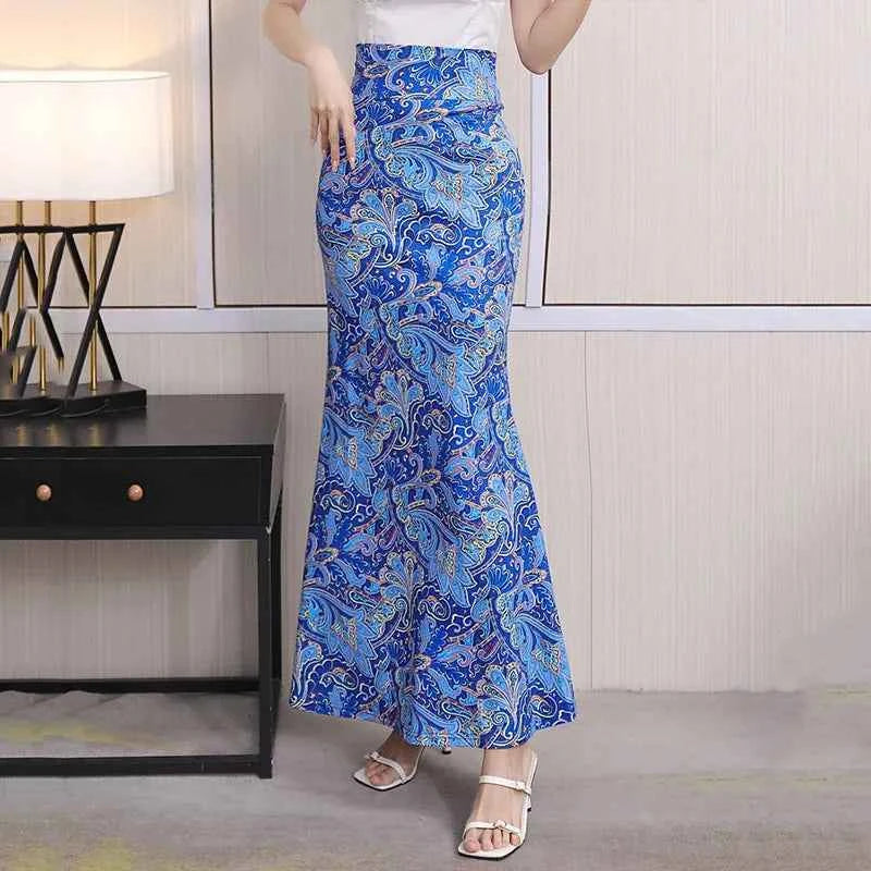 African Floral Long Skirts For Women 2025 New Summer Flower Print Women Plus Size Ladies Jupe Sexy Knit Hip Skirt Beach Saia 3XL