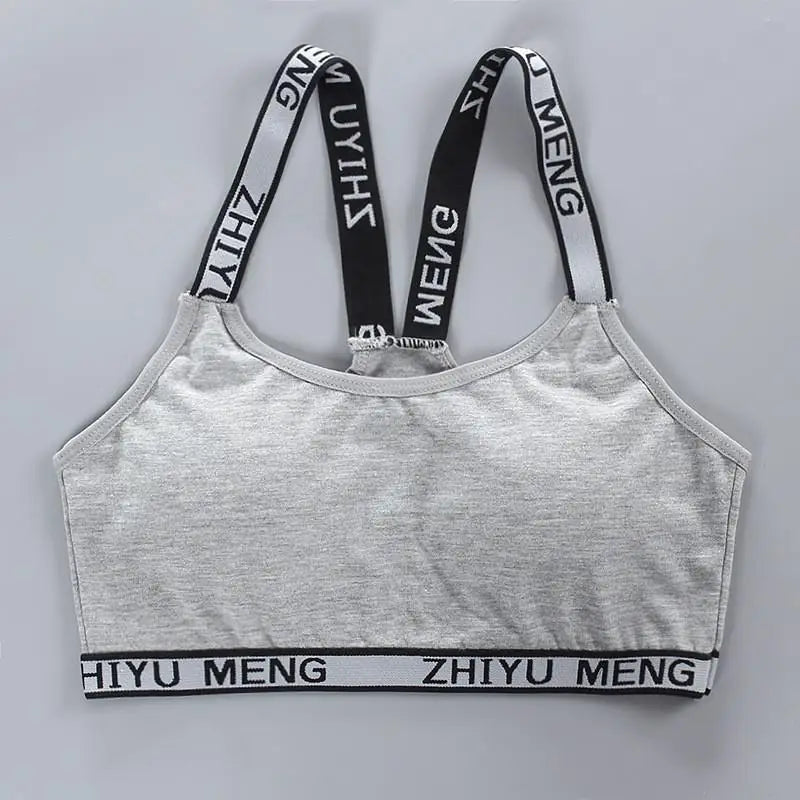 Young Children Girls Bra Cotton Underwear For Puberty Letter Girls Developmental Underwear Cross Bra Kids Vest Teenage Camisoles