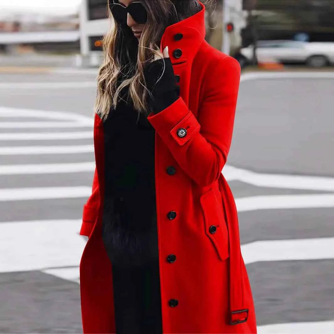Women Woolen Long Coat Autumn Winter Jacket Turn-down Collar Coats Warm Wool Jackets Single Breasted Coat Outerwear Overcoat