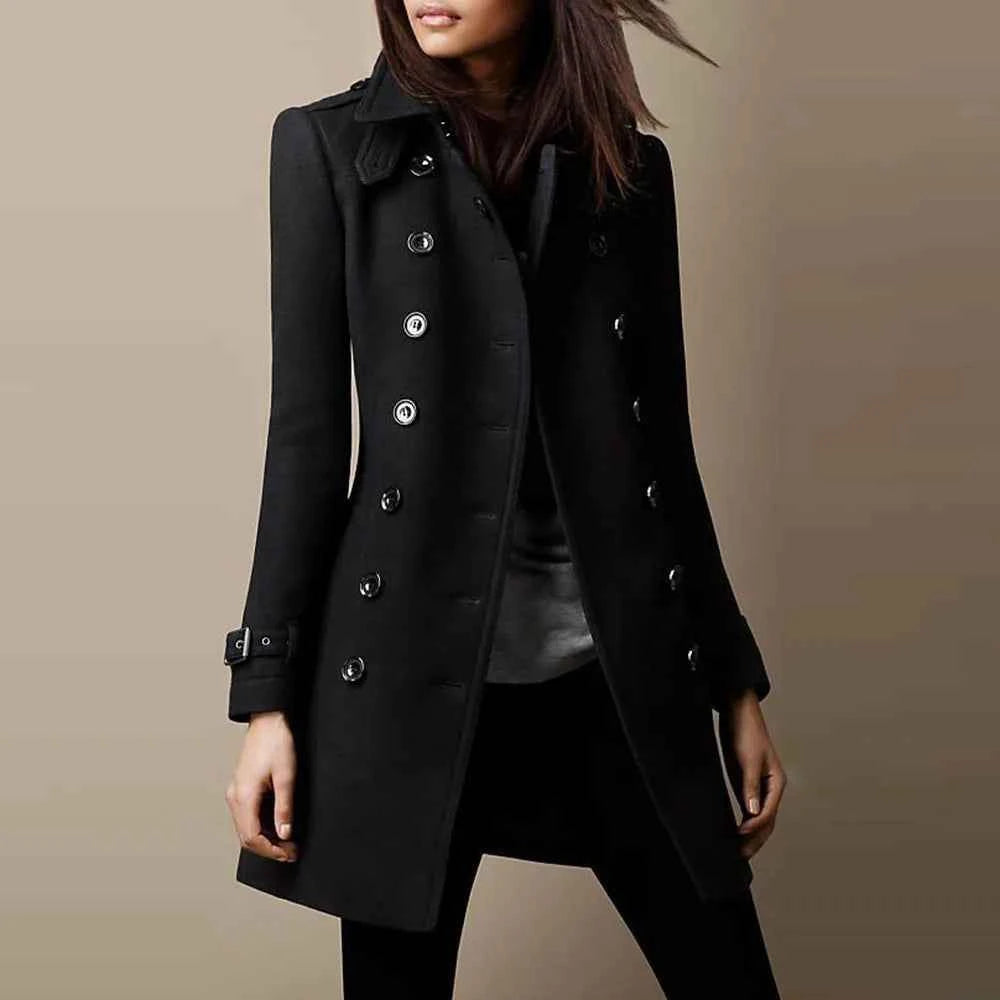 Women Autumn Winter Fashion Casual Coat Long Sleeve Trench Double Breasted Button Coat Warm Outwear abrigos de mujer