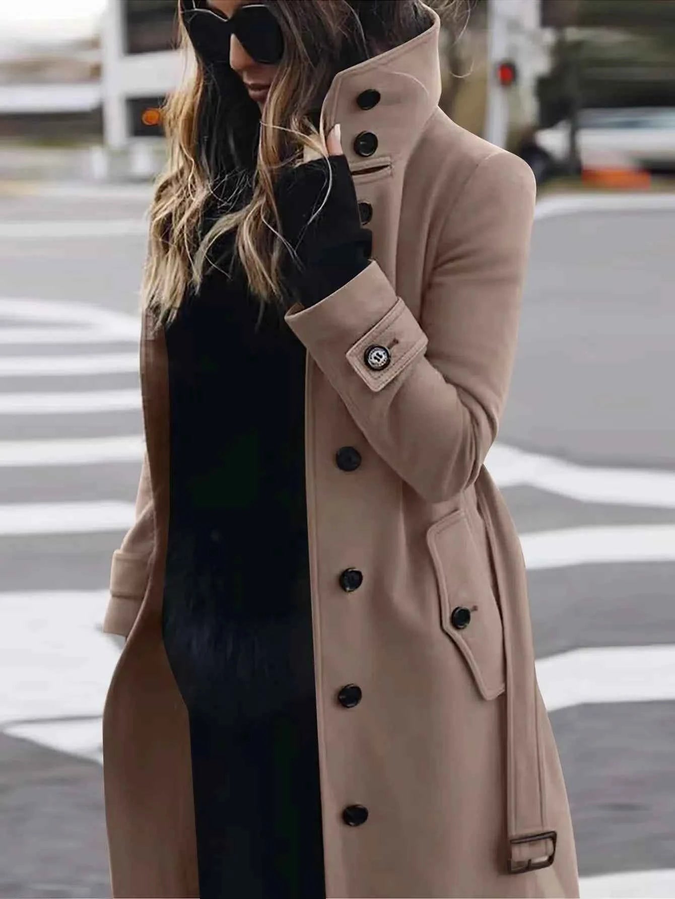 Women Woolen Long Coat Autumn Winter Jacket Turn-down Collar Coats Warm Wool Jackets Single Breasted Coat Outerwear Overcoat