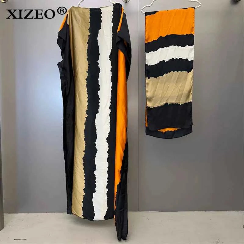 XIZEO muslim african dresses for woman dubai abaya Crew Neck Wave dot print Kaftan Dress, Elegant Maxi Length Dress, maxi dress