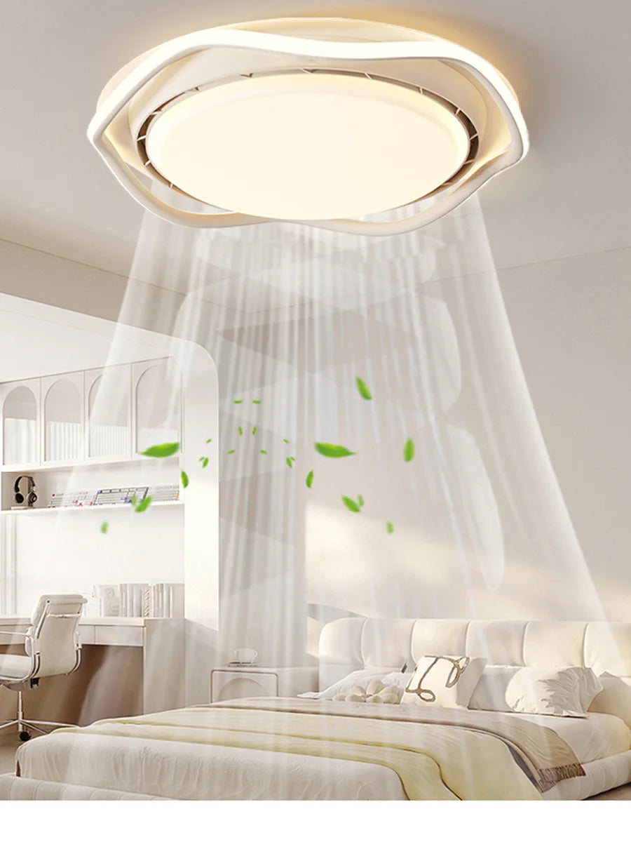 2025 New Smart Silent LED Ceiling Fan Light: Modern Minimalist Round Design, for Bedroom (Bladeless)