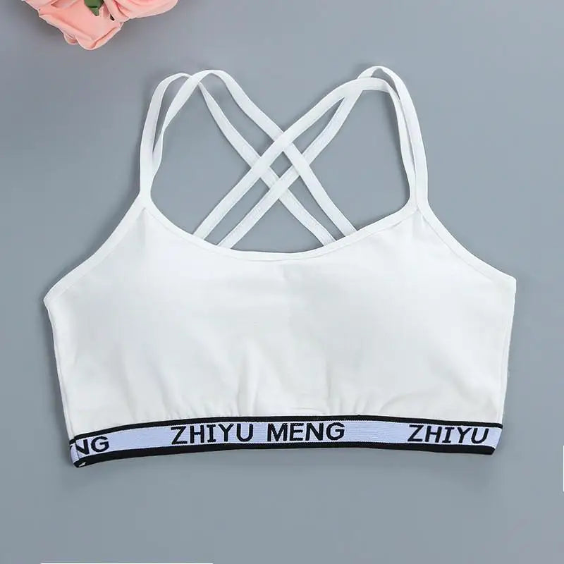 Young Children Girls Bra Cotton Underwear For Puberty Letter Girls Developmental Underwear Cross Bra Kids Vest Teenage Camisoles