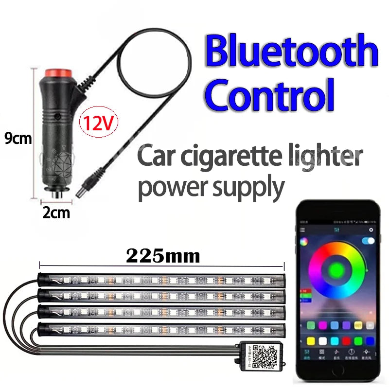 Striscia LED Musicale per Auto 48 LED – Controllo Bluetooth APP, RGB Multicolore Impermeabile per Interni Auto