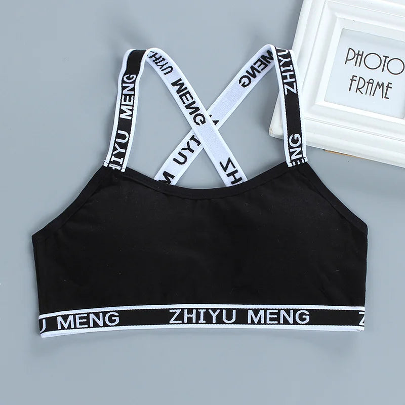 Young Children Girls Bra Cotton Underwear For Puberty Letter Girls Developmental Underwear Cross Bra Kids Vest Teenage Camisoles