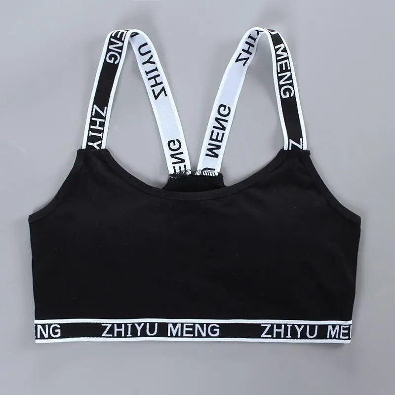 Young Children Girls Bra Cotton Underwear For Puberty Letter Girls Developmental Underwear Cross Bra Kids Vest Teenage Camisoles