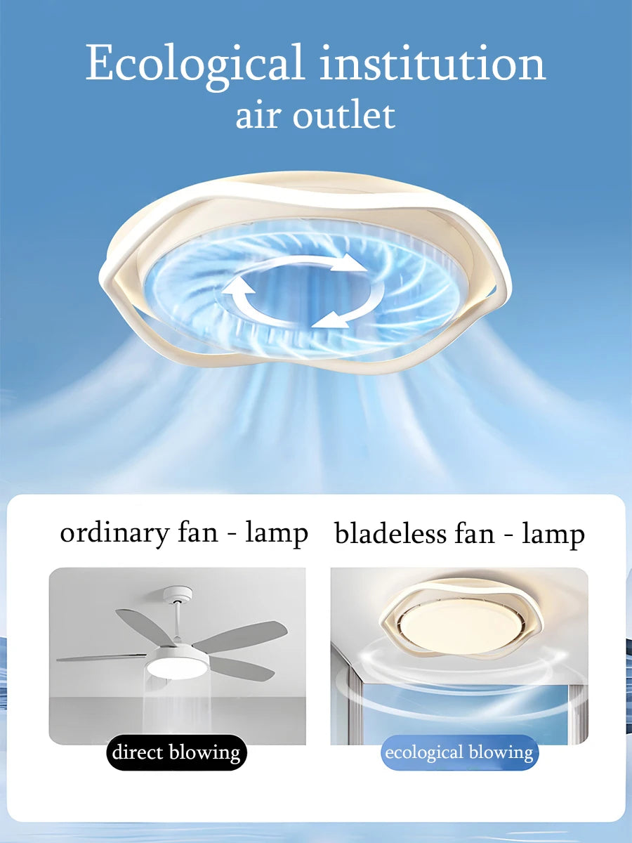 2025 New Smart Silent LED Ceiling Fan Light: Modern Minimalist Round Design, for Bedroom (Bladeless)