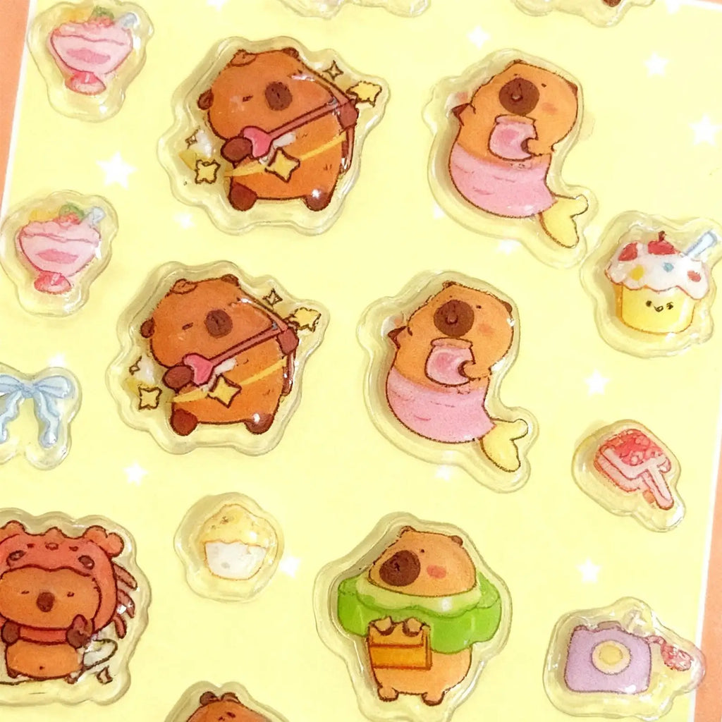Kids Stickers Cartoon Capybara Adhesive Decals 3D Cartoon Puff Stickers for Laptops Phone Case Party Birthday Classroom Activity