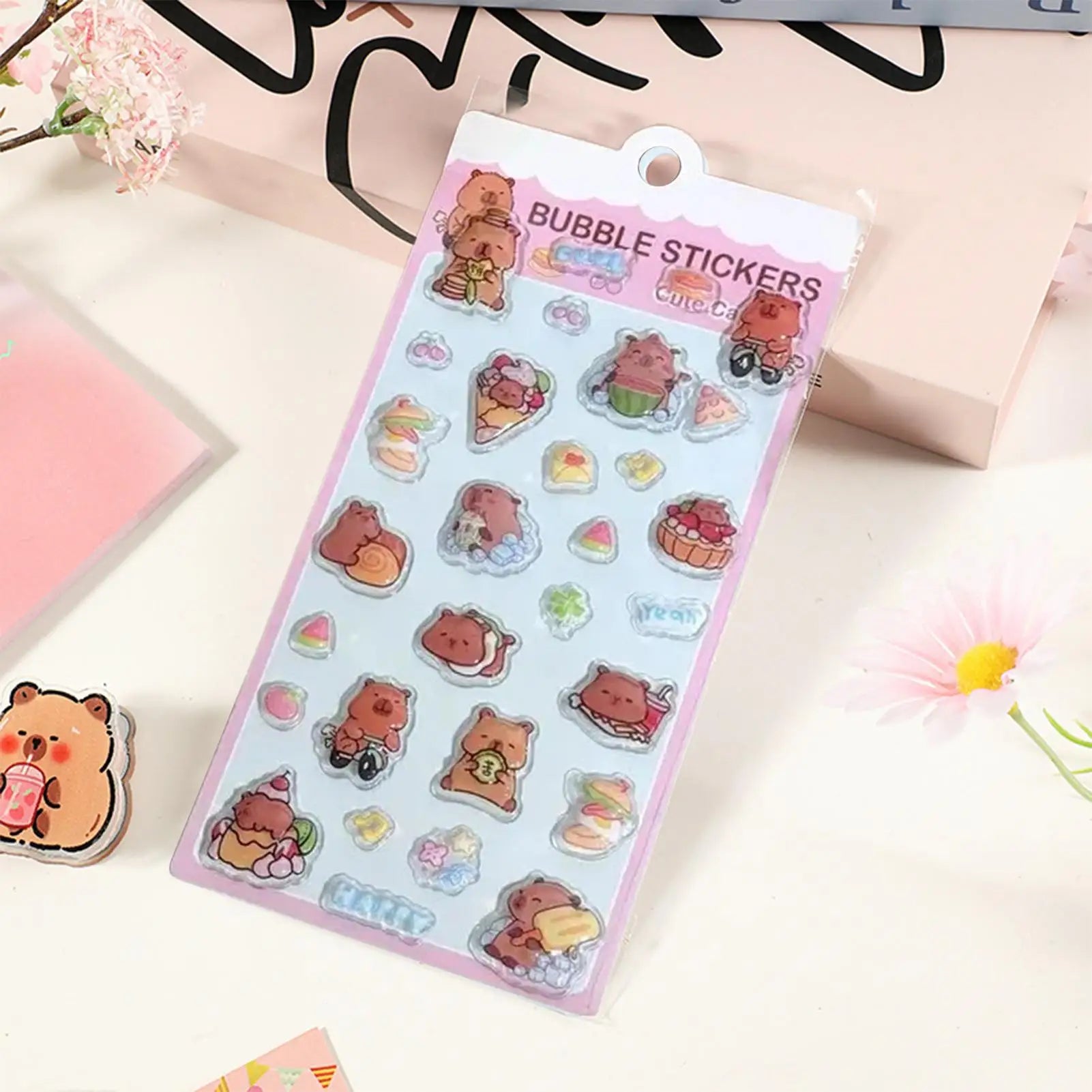 Kids Stickers Cartoon Capybara Adhesive Decals 3D Cartoon Puff Stickers for Laptops Phone Case Party Birthday Classroom Activity