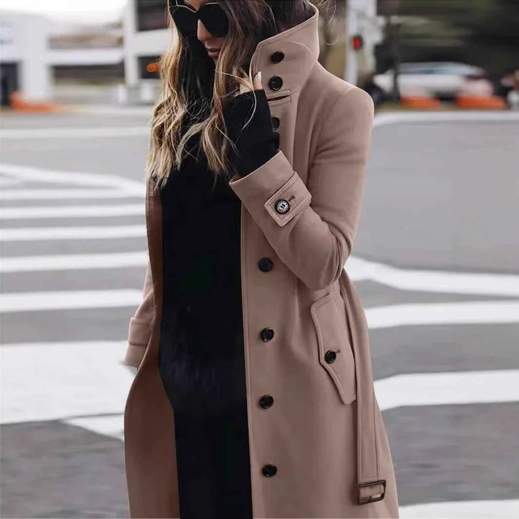 Women Woolen Long Coat Autumn Winter Jacket Turn-down Collar Coats Warm Wool Jackets Single Breasted Coat Outerwear Overcoat