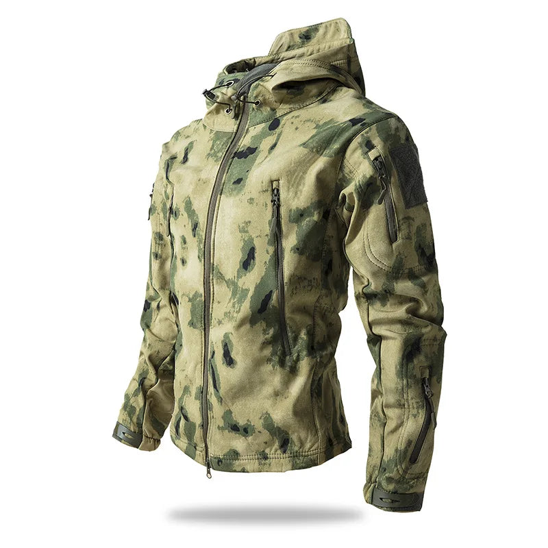 Men's Tactical Training Jacket Outdoor Camouflage Fleece Lined Soft Shell Windproof Waterproof Breathable Hiking Climbing Cam...