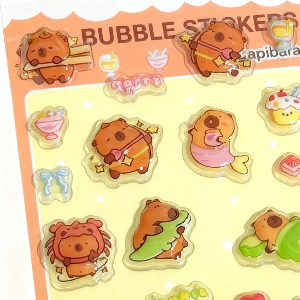 Kids Stickers Cartoon Capybara Adhesive Decals 3D Cartoon Puff Stickers for Laptops Phone Case Party Birthday Classroom Activity