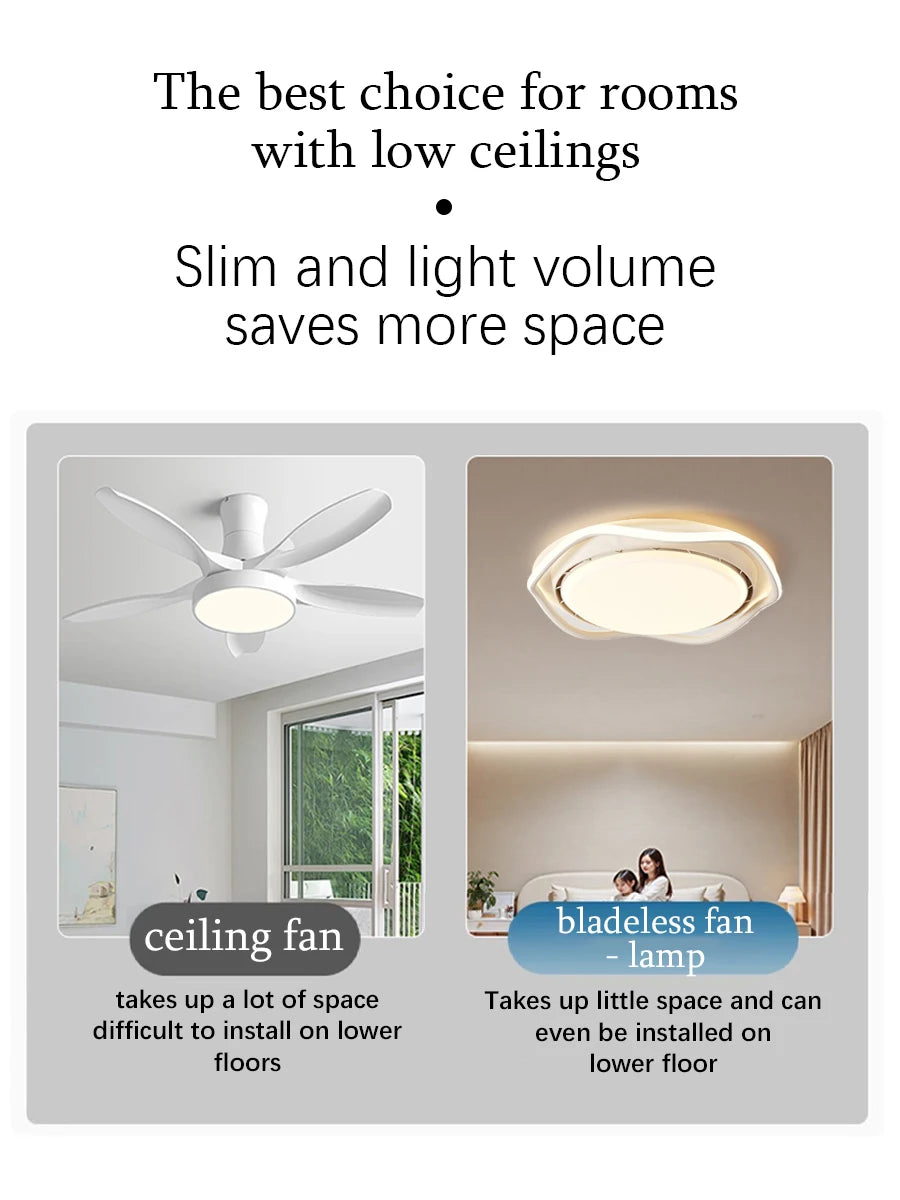 2025 New Smart Silent LED Ceiling Fan Light: Modern Minimalist Round Design, for Bedroom (Bladeless)