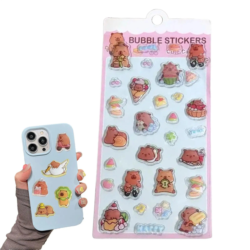 Kids Stickers Cartoon Capybara Adhesive Decals 3D Cartoon Puff Stickers for Laptops Phone Case Party Birthday Classroom Activity