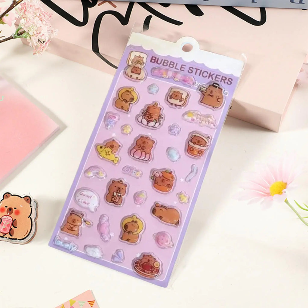 Kids Stickers Cartoon Capybara Adhesive Decals 3D Cartoon Puff Stickers for Laptops Phone Case Party Birthday Classroom Activity