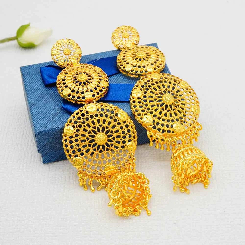 African Women Long Drop Earrings Dangle Gold Color Round Earrings For Women Earrings Trend Jewelry Gift Jewelry Accessories