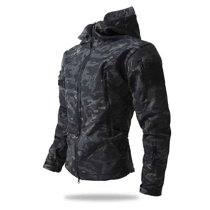 Men's Tactical Training Jacket Outdoor Camouflage Fleece Lined Soft Shell Windproof Waterproof Breathable Hiking Climbing Cam...