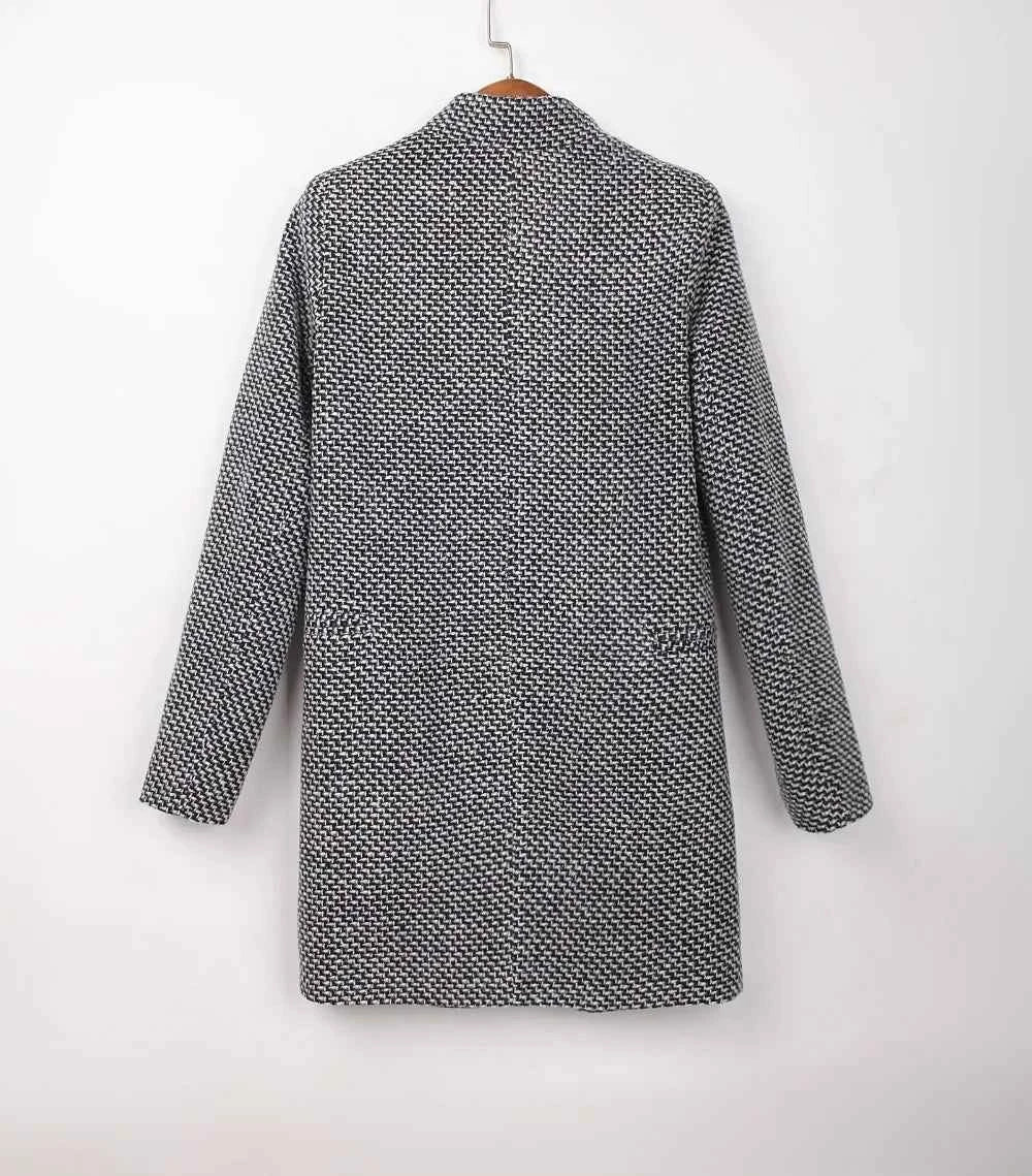 Women's Woolen Coat  Arrive European Female Spring European Leg Houndstooth Windbreaker Jacket Plus Size Long Winter Coat