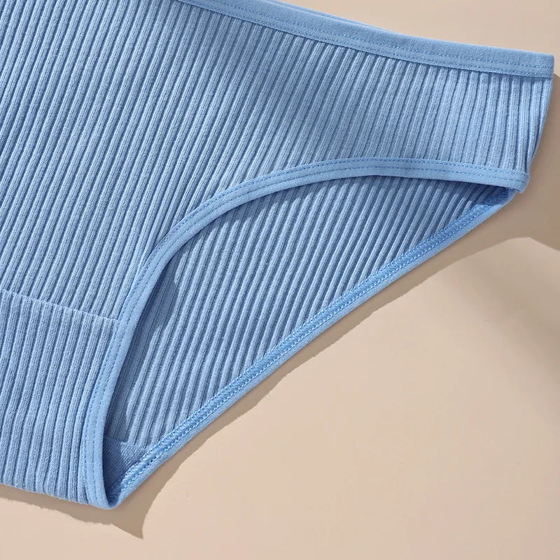 7Pcs Women's Panties Striped Briefs for Women Low-Rise Breathable Cotton Female Soft Underwear Solid Colors Ladies Underpants