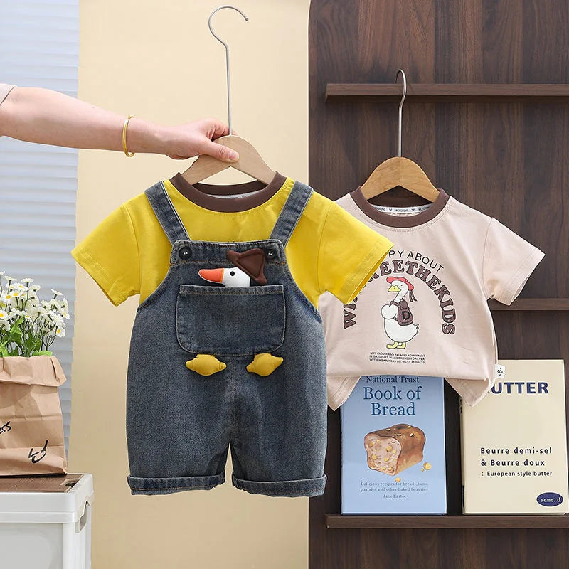 Set Bambino 2 Pezzi Papera - T-Shirt e Salopette Jeans Casual