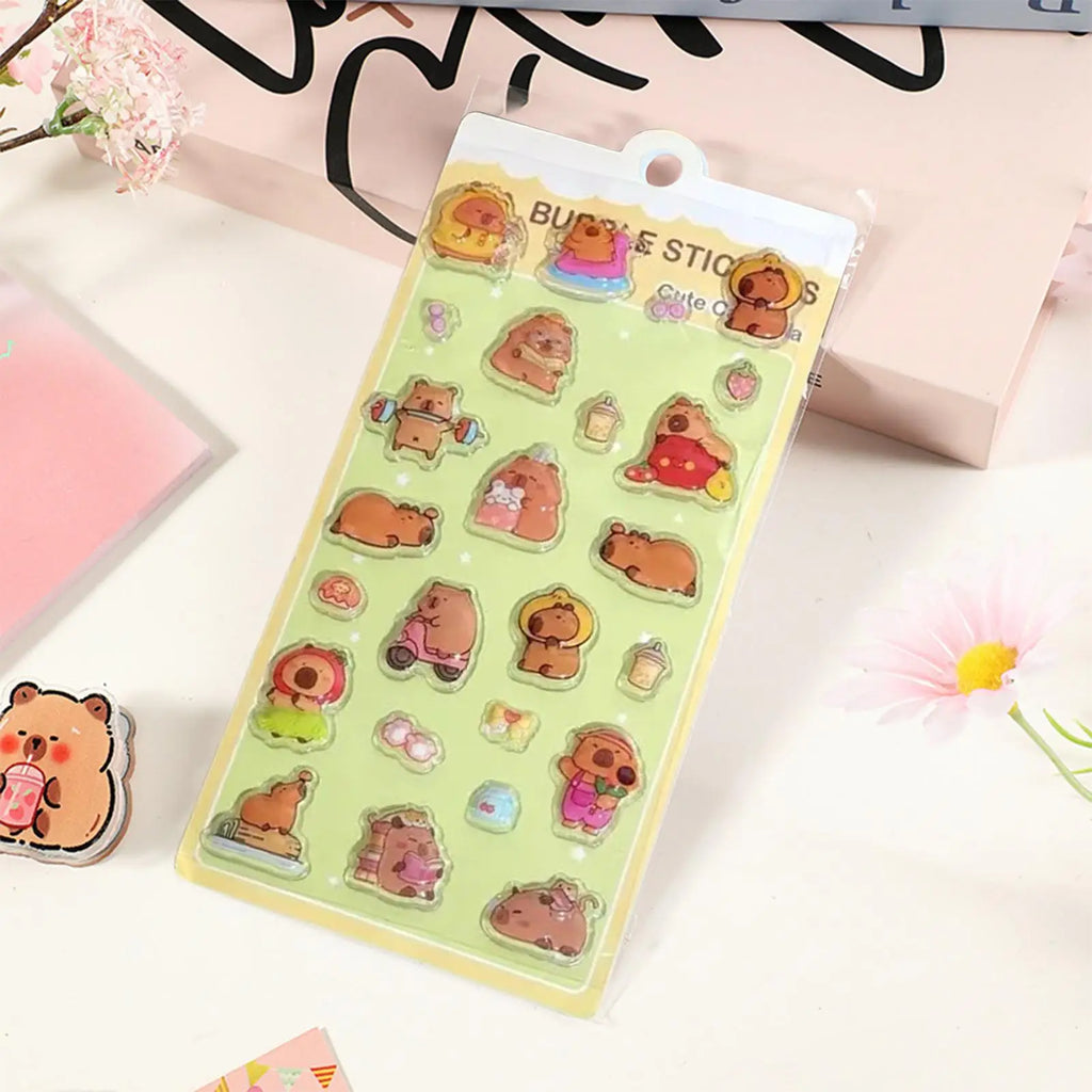 Kids Stickers Cartoon Capybara Adhesive Decals 3D Cartoon Puff Stickers for Laptops Phone Case Party Birthday Classroom Activity