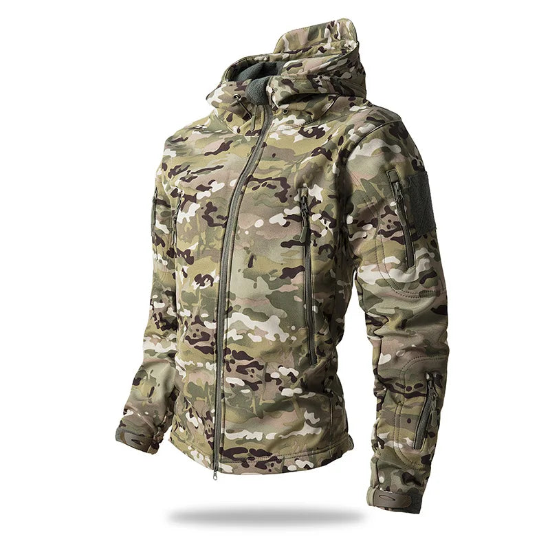 Men's Tactical Training Jacket Outdoor Camouflage Fleece Lined Soft Shell Windproof Waterproof Breathable Hiking Climbing Cam...
