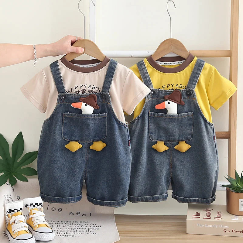 Set Bambino 2 Pezzi Papera - T-Shirt e Salopette Jeans Casual