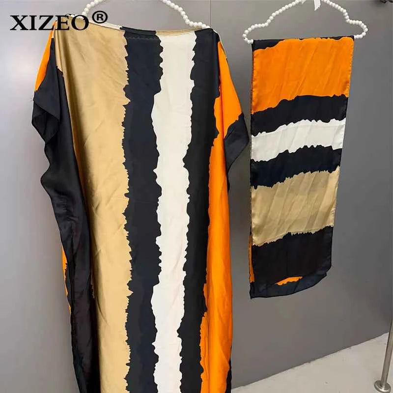 XIZEO muslim african dresses for woman dubai abaya Crew Neck Wave dot print Kaftan Dress, Elegant Maxi Length Dress, maxi dress