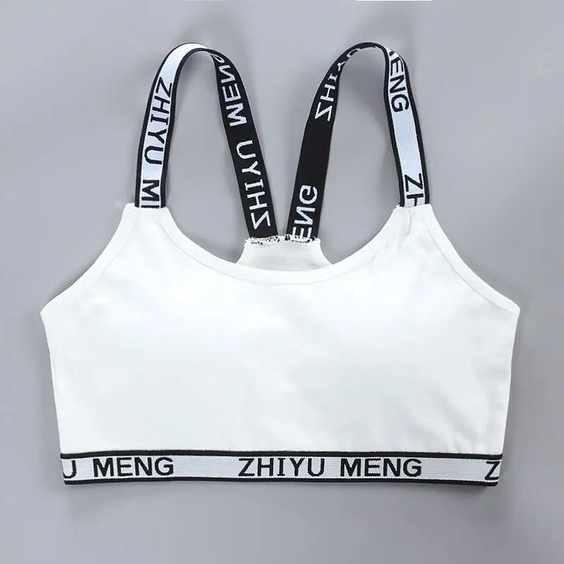 Young Children Girls Bra Cotton Underwear For Puberty Letter Girls Developmental Underwear Cross Bra Kids Vest Teenage Camisoles