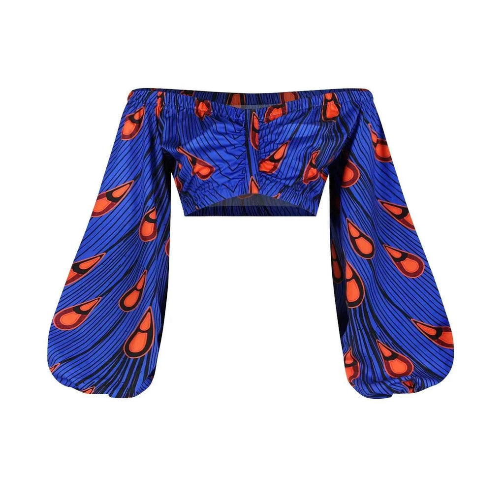 Fashion African National Women Two Piece Set Sexy Slash-neck Long Sleeve Tops +High Slit Maxi Skirt Ladies Suit Africa Clothing