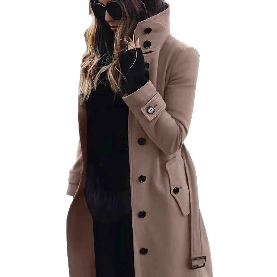Women Woolen Long Coat Autumn Winter Jacket Turn-down Collar Coats Warm Wool Jackets Single Breasted Coat Outerwear Overcoat