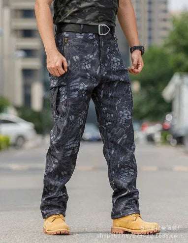 Men's Tactical Training Jacket Outdoor Camouflage Fleece Lined Soft Shell Windproof Waterproof Breathable Hiking Climbing Cam...