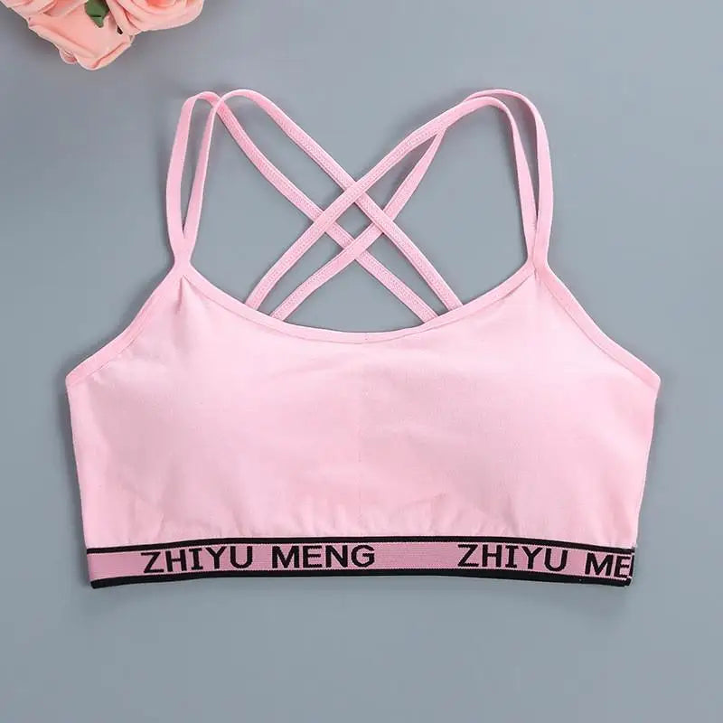 Young Children Girls Bra Cotton Underwear For Puberty Letter Girls Developmental Underwear Cross Bra Kids Vest Teenage Camisoles