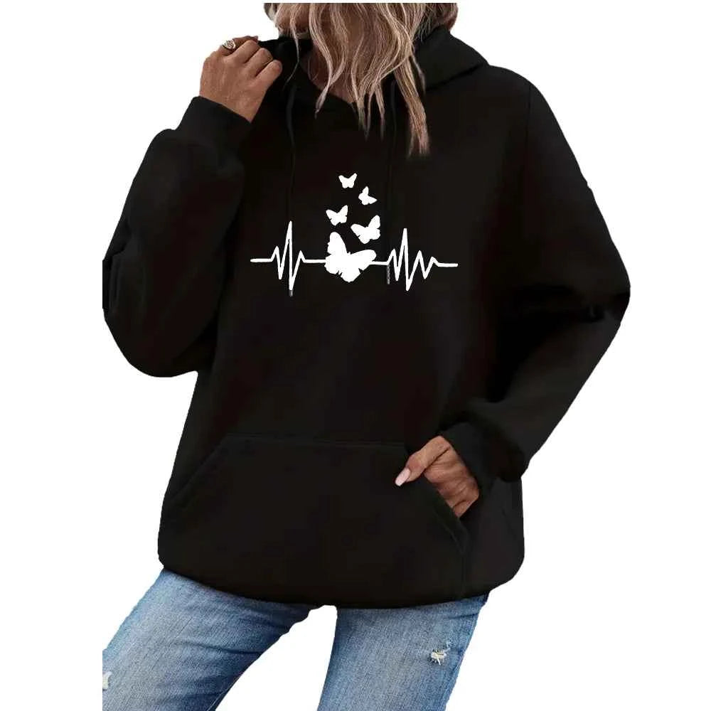 Women hooded sweatshirt for autumn and winter warm and windproof comfortable long sleeved top jogging hooded sweatshirt