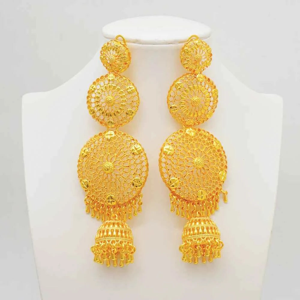 African Women Long Drop Earrings Dangle Gold Color Round Earrings For Women Earrings Trend Jewelry Gift Jewelry Accessories