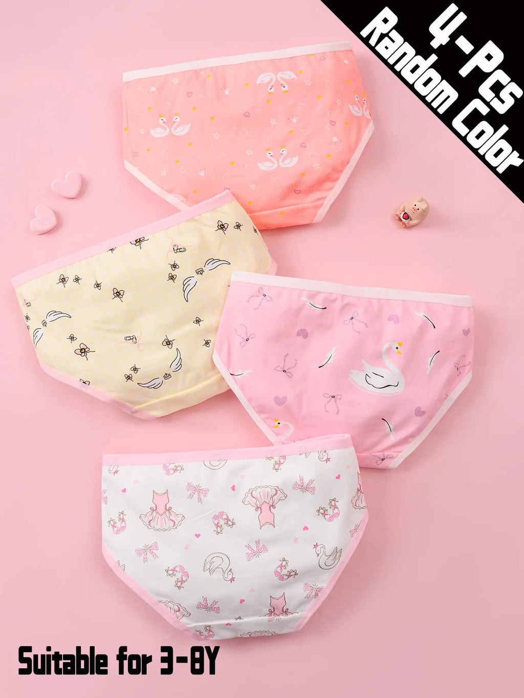4-Pack Kids' Comfortable Breathable Skin-Friendly Cartoon Patterned Triangle Underwear for Ages 3-8