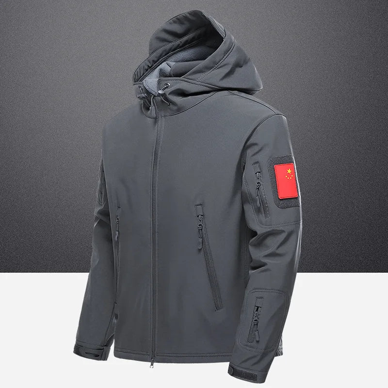 Men's Tactical Training Jacket Outdoor Camouflage Fleece Lined Soft Shell Windproof Waterproof Breathable Hiking Climbing Cam...