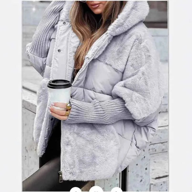 New Cappotto Donna Bovenkleding Winter Warm Cotton Jacket Women Versatile Hooded Plush Button Single Breasted Solid Color Jacket