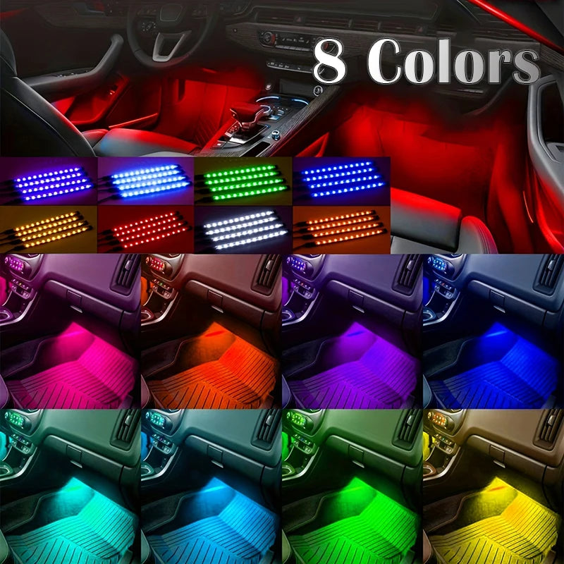 Striscia LED Musicale per Auto 48 LED – Controllo Bluetooth APP, RGB Multicolore Impermeabile per Interni Auto