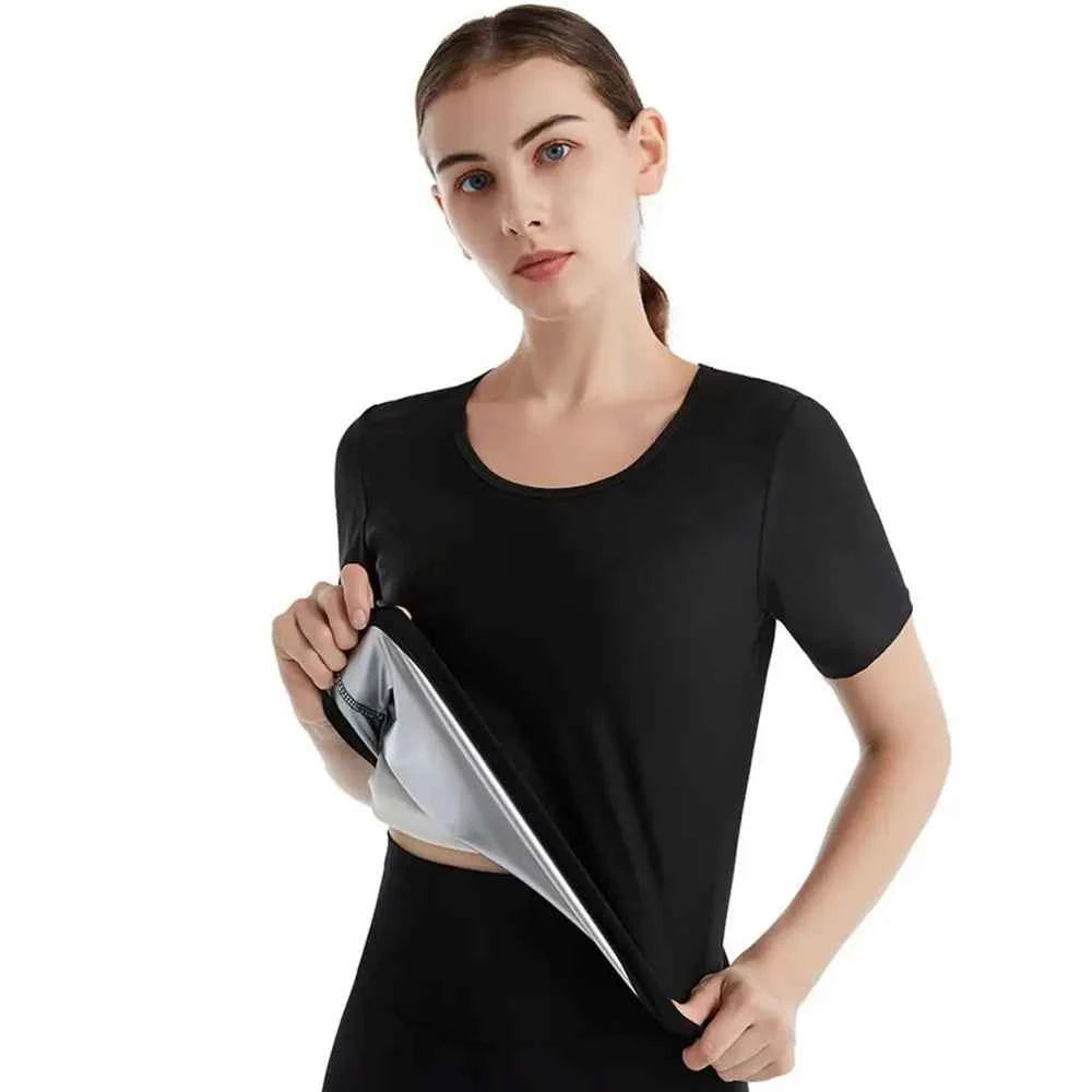 Sweat-resistant Sweat Short Sleeve Fat Burning Compression Fit Sauna Sweat Shirt Versatile Elastic Shapewear Top Yoga