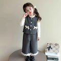 Children Clothing Sets Girls Lace Bow Vest +Casual Base Shirt+wide Leg Pants Three Piece Set Fashion Little Kids Casual Suit